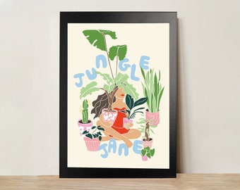 Jungle Jane Print - Poster - A4 - A5 - Home decor - Top quality - print - Wall Art - Plant - Mum - Illustration - Desk Art - Plant Drawing