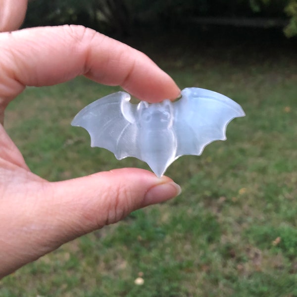Selenite Crystal Bat, Carved Halloween Decor, Healing Stone Ornament