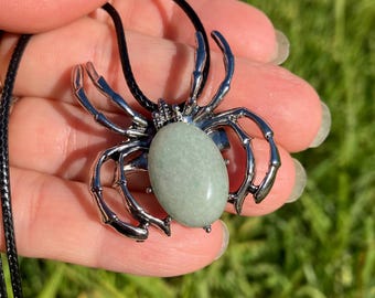 Aventurine Spider Pendant Necklace - Healing Stone Crystal Choker AvSPB-1