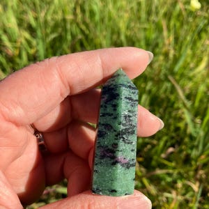 Ruby Zoisite Christmas Tree: Carved Crystal Sculpture, Reiki Healing Stone RZXT-1