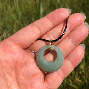 Aventurine Donut Pendant Necklace: Healing Crystal Charm, Black Cord