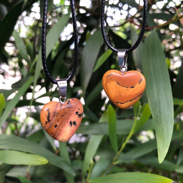 Picture Jasper Heart Pendant Necklace: Healing Crystal, Silver Tone Bail