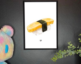 Tamago Egg Nigiri Sushi print - Cute Kawaii Print illustration digital art home decor