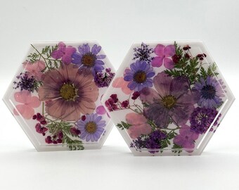 Kundenspezifische/Blumenharz-Untersetzer (Sets von 2, 3 oder 4)