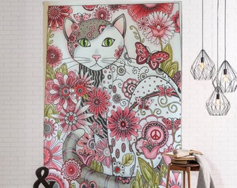 Chat Fleurs Boho Tapisserie Florale Coloree Danimaux Etsy France Chat Fleurs Boho Tapisserie Florale Coloree Danimaux Etsy France