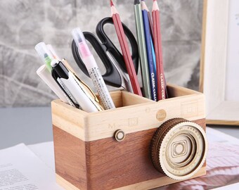 A Camera Wooden Pencil Holder Desktop Pencil Holder Vintage Camera Home Decor A Camera Wooden Pencil Holder Desktop Pencil Holder Vintage Camera Home Decor