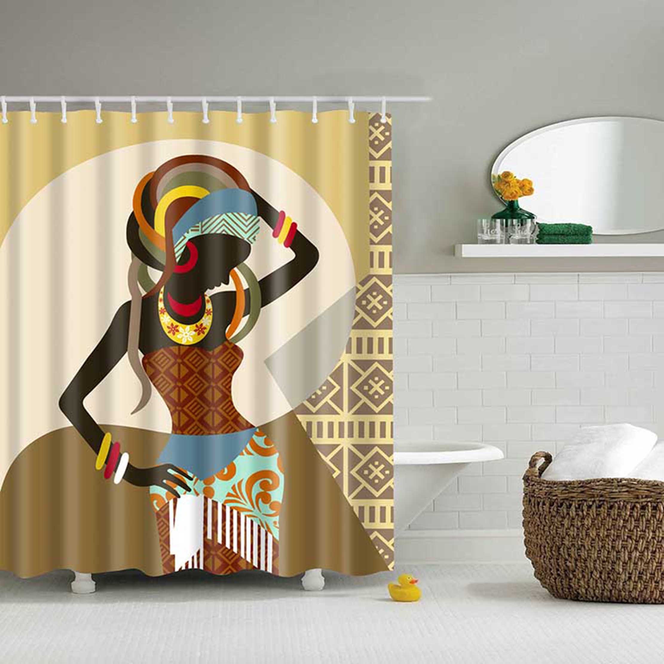 African Woman Shower Curtains Africa Lovers Black Girl Décor Bathroom Ethnic Style Home 