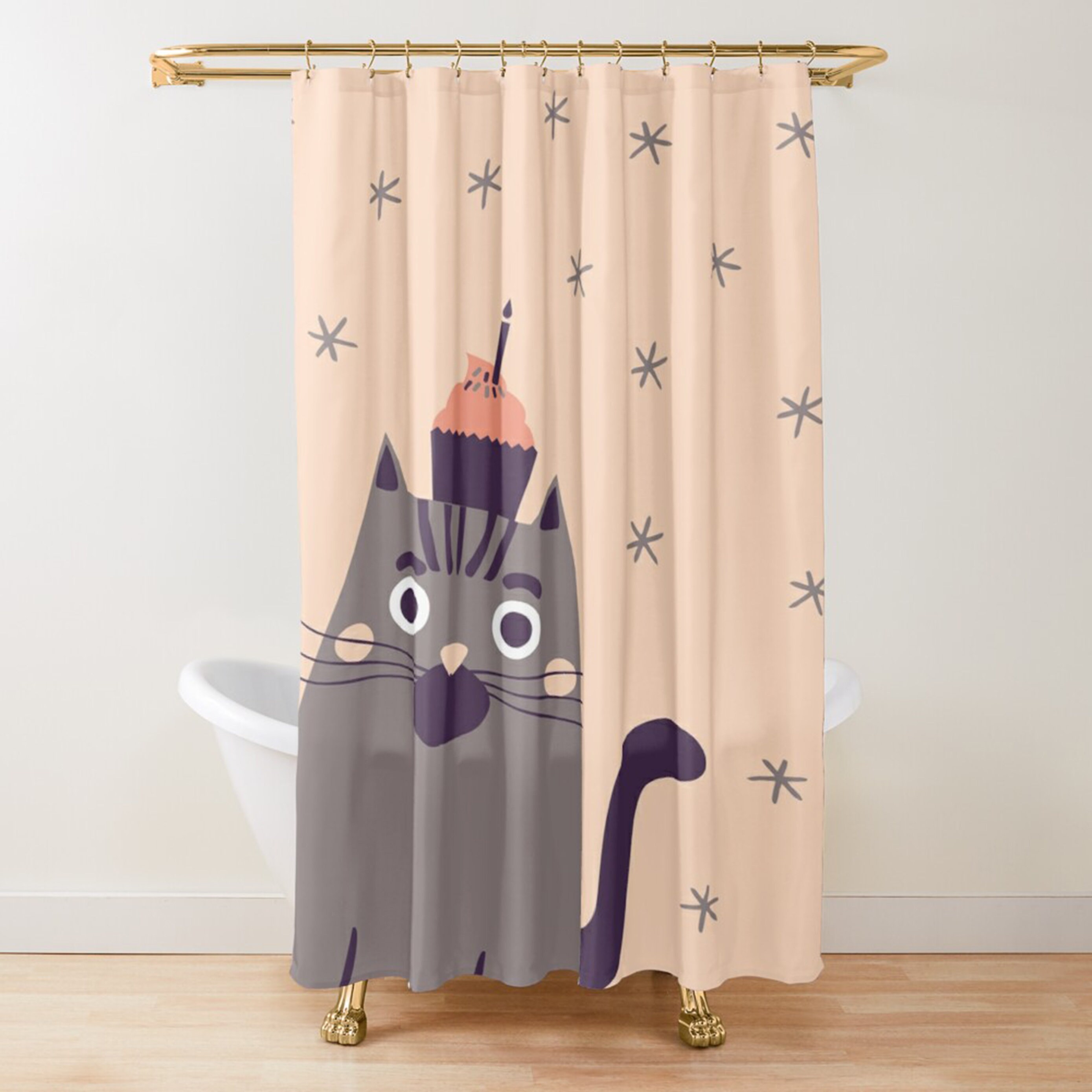 Cat Birthday Shower Curtain Kitty Cute Cat Fabric Bathroom Etsy UK