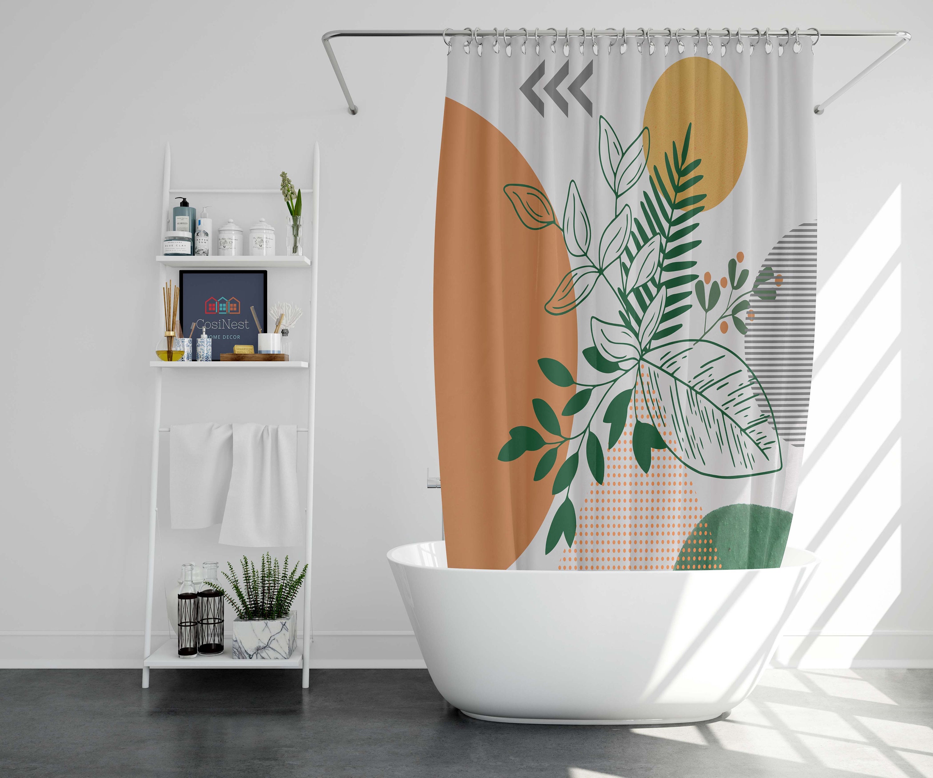 Groene bladeren Sun boho douchegordijn Boho abstracte retro Etsy