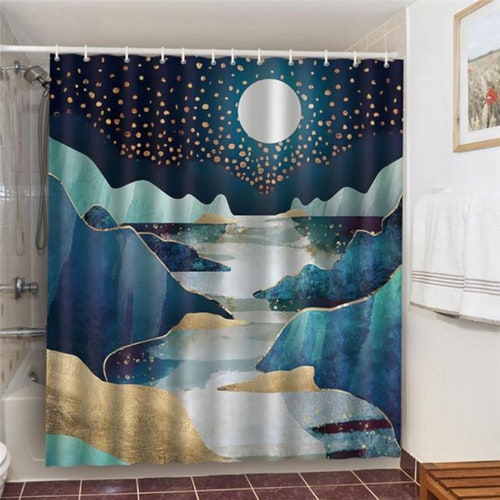 Starry Night in the Mountain Shower Curtain Blue Nature Etsy