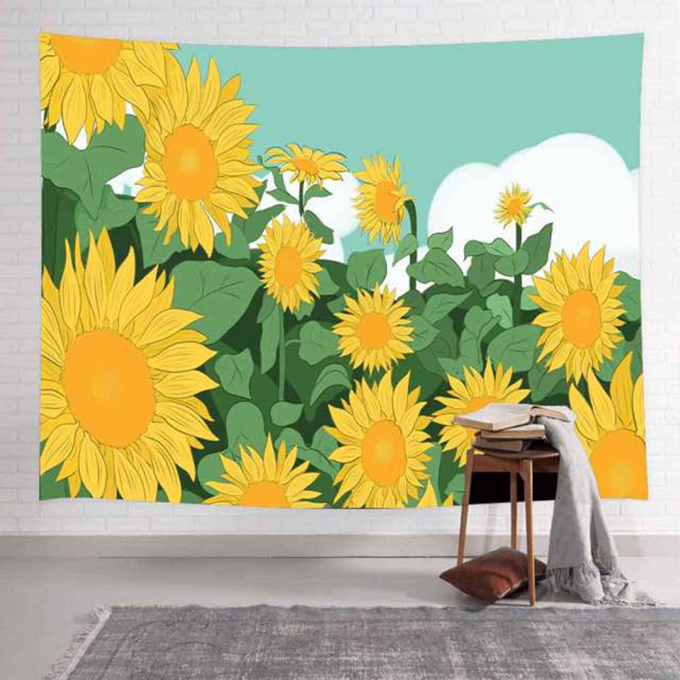 Outer Window Sunflower Tapestry Wall Hanging Art Throw Floral Tapestry Home Deco 