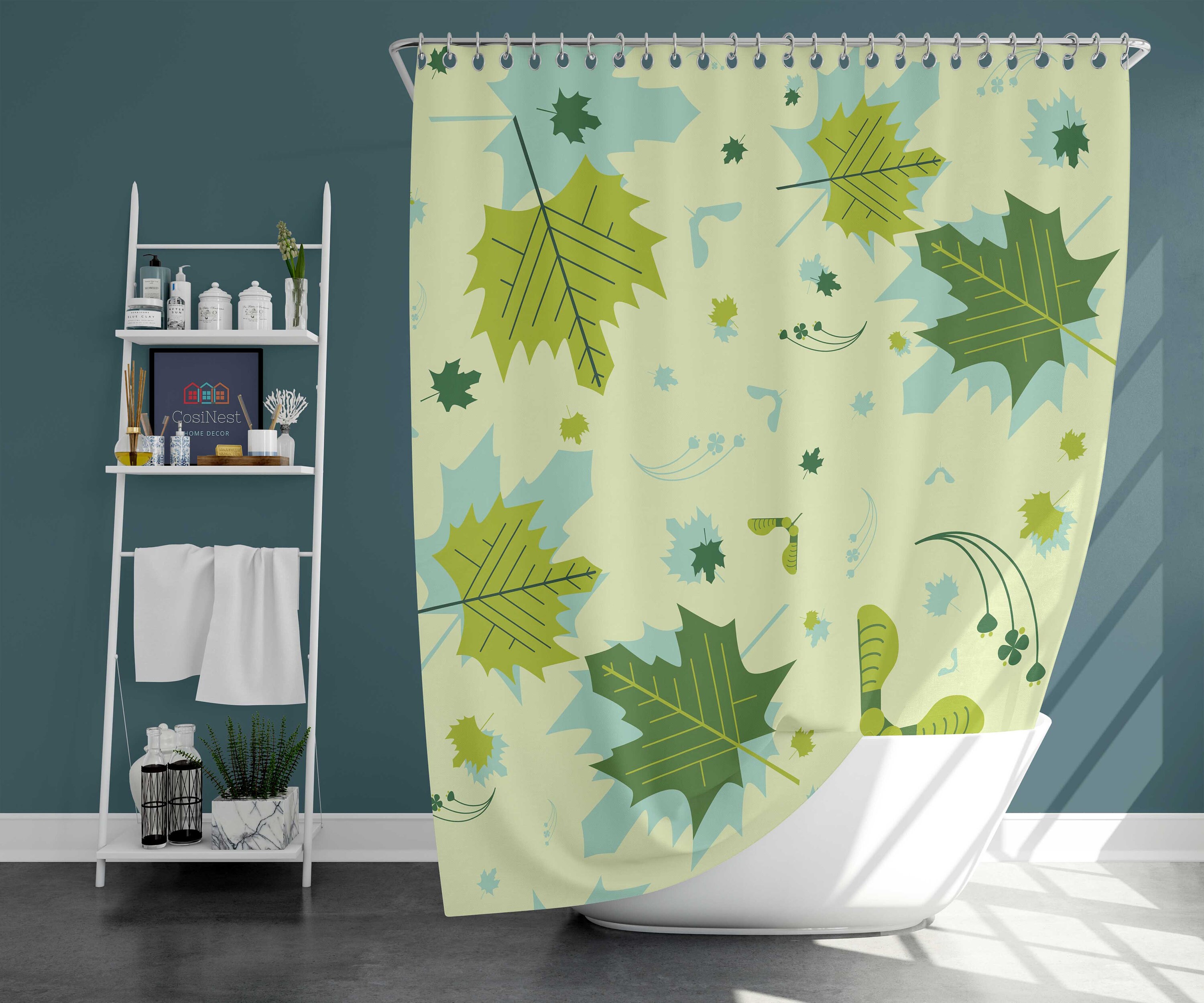 Autumn Shower Curtain Fall Maple Leafs Tree Leaves Cloth Fabric Bath Decor Rug 