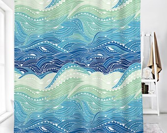 Blue waves Shower Curtain | Ocean sea beach marine themed curtain | Bath tub Curtain | Home bathroom Decor accessories | House warming gift