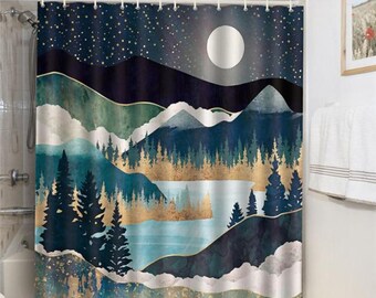 Tree Forest in Sunset Big Sky Nature Fabric Shower Curtain Digital Art Bathroom Tree Forest in Sunset Big Sky Nature Fabric Shower Curtain Digital Art Bathroom