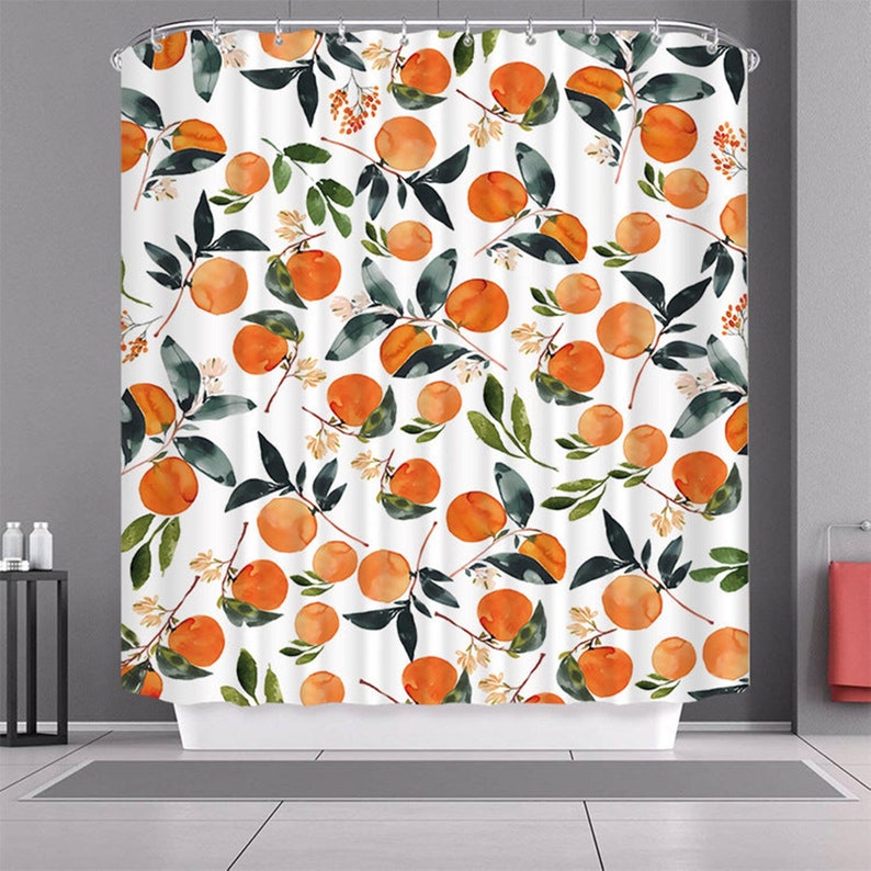 Orange Fruit Shower Curtain Summer Lemonade Orchard Green Etsy