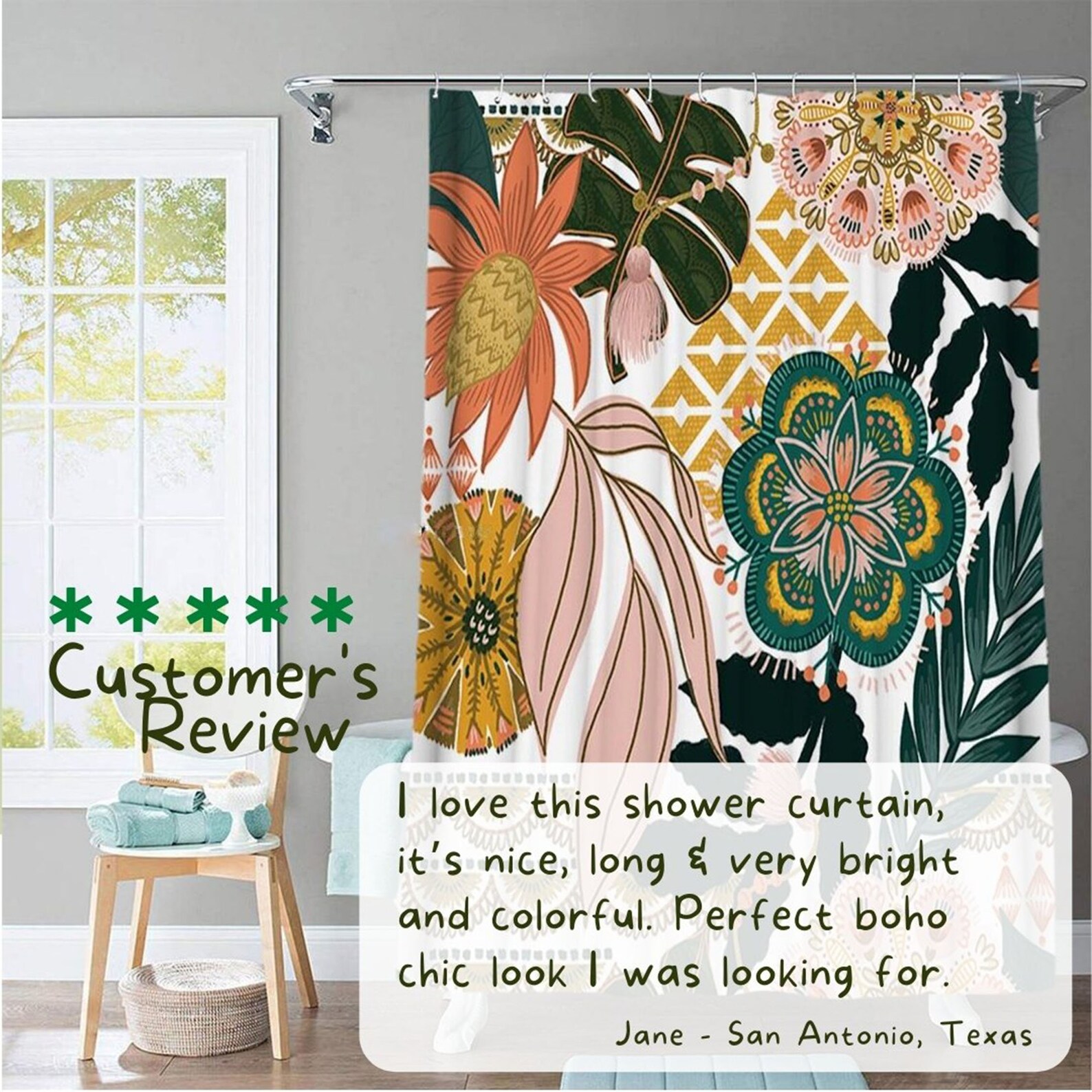 Colorful Floral Boho Shower Curtain Bohemian Chic Design Etsy