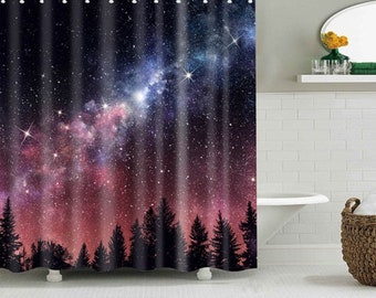 Stars and Smiling Moon Shower Curtain Liner Bathroom Mat Waterproof Fabric 180cm 