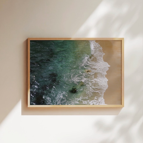 Wall picture with frame, sea, water, waves, beach, blue Algarve Portugal, art print, poster, living room pictures, photography print, wall decoration