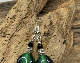 Green Vintage Glass Drop Earrings