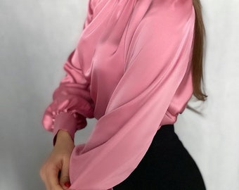 light pink satin blouse