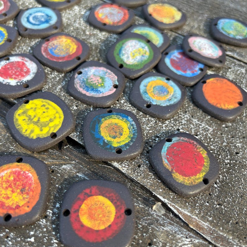 Supernova Handmade Charm Pottery Bead-Bracelet making-Pottery charm-ceramic jewelry disc bead-jewelry making-bracelet bead wire wrapping- image 6