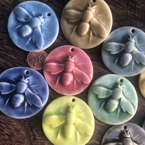 Colourful Glazed Porcelain Bee Pendant Charm-Artisan Pendant-Bee Necklace-Bee charm jewelry supplies-Bee jewelry bee pendant ceramic charm