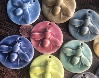 Colourful Glazed Porcelain Bee Pendant Charm-Artisan Pendant-Bee Necklace-Bee charm jewelry supplies-Bee jewelry bee pendant ceramic charm