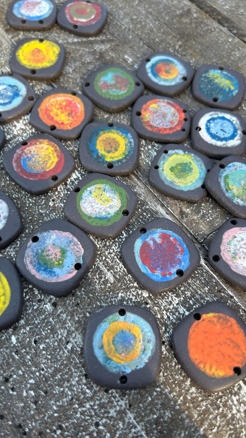 Supernova Handmade Charm Pottery Bead-Bracelet making-Pottery charm-ceramic jewelry disc bead-jewelry making-bracelet bead wire wrapping- image 8
