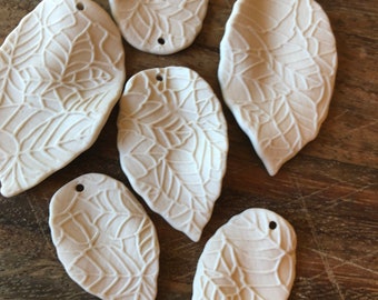 Porcelain Fluttering Leaf Charm Pottery Made by Hand-3 sizes-Pendant-pottery charm-ceramic pendant-jewelry making-ceramic charm