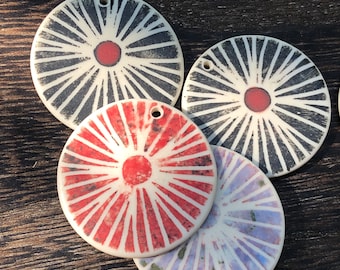 Porcelain Steampunk Pendants-pottery pendant-charm-necklace charm-red and black necklace-Funky pendant-steampunk jewelry boho charm