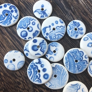 Blue Delft Porcelain Heishi Beads-Hand made Heishi white beads-one hole bead-disc bead-flat bead-round bead-spacer bead-jewelry making