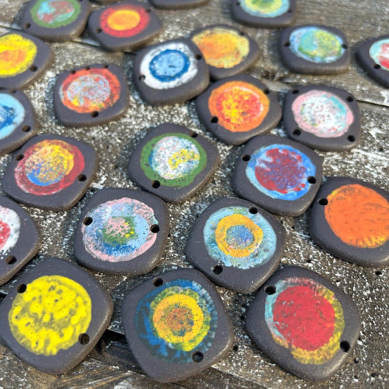 Supernova Handmade Charm Pottery Bead-Bracelet making-Pottery charm-ceramic jewelry disc bead-jewelry making-bracelet bead wire wrapping- image 1