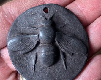 Bee Black Pendant Artisan Charm-Artisan Pendant-Bee Necklace-Bee gift- Bee charm--artisan charm jewelry supplies-Bee jewelry ceramic charm