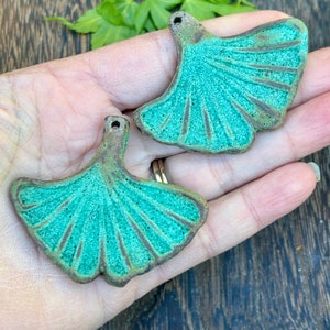 Ginkgo Leaf Pendant-Artisan Pottery Pendant-ginkgo leaf jewelry-jewelry supplies-ginkgo pendant-ginko charm-ceramic pendant-ceramic charm