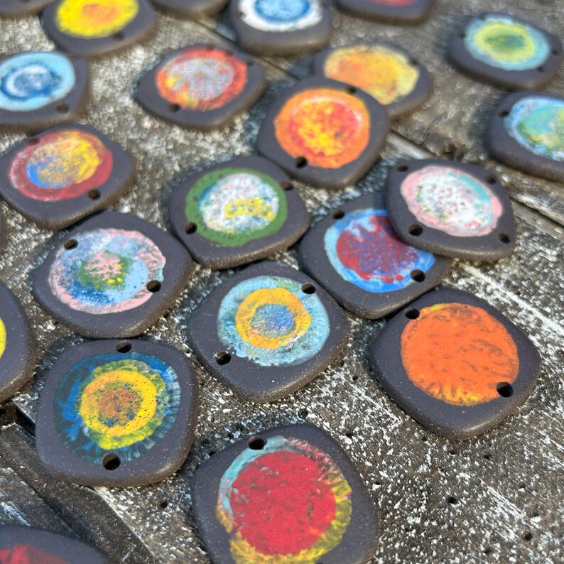 Supernova Handmade Charm Pottery Bead-Bracelet making-Pottery charm-ceramic jewelry disc bead-jewelry making-bracelet bead wire wrapping- image 5
