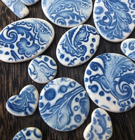 Blue Delft Beadwork Porcelain Cabochons-No hole beads-Beadwork-Beading-Beading supplies-beadwork supplies-bead embroidery-jewelry making