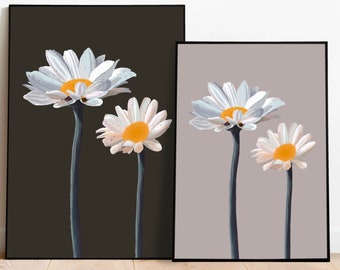 Flores blancas / Arte de ilustración / Descarga de impresión digital / Regalo / Impresión de póster / Descarga instantánea, Pared del hogar / Arte de pared descargable