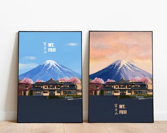 Fuji-san Painting, Gift for travel lover Mind and Soul Peaceful Painting for Restaurant Fuji Japan, Beautiful sky painting Digital Download