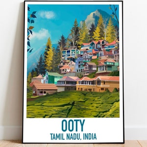 Ooty Poster Tamil Nadu South India Digital Print download India Travel Memory Poster, Wall Art Print India Gift Hill Station image 1