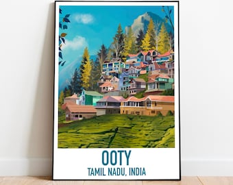 Poster Ooty / Tamil Nadu / India del Sud / Download stampa digitale / Memoria di viaggio in India / Poster, Stampa artistica da parete / Regalo India / Hill Station