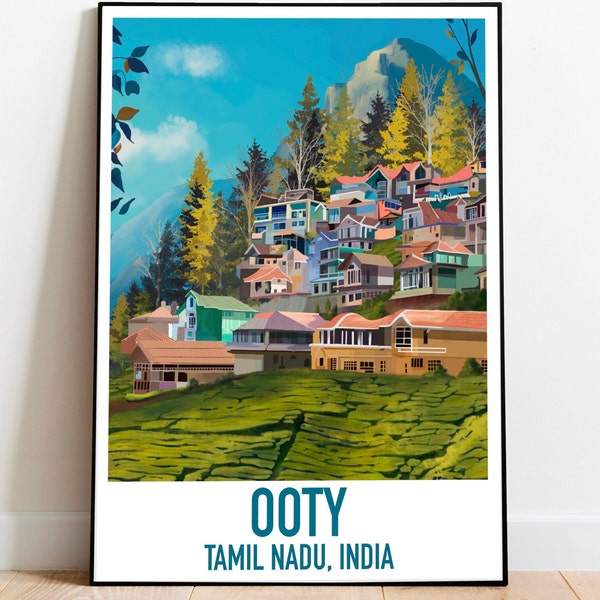 Ooty-poster | Tamil Nadu | Zuid-India | Digitale afdruk downloaden | India Reisgeheugen | Poster, kunstprint aan de muur | India-cadeau | Heuvel station