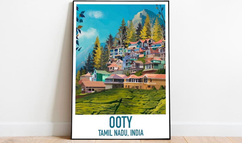 Ooty Poster Tamil Nadu South India Digital Print download India Travel Memory Poster, Wall Art Print India Gift Hill Station image 1