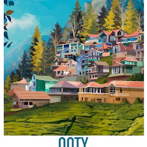 Ooty Poster Tamil Nadu South India Digital Print download India Travel Memory Poster, Wall Art Print India Gift Hill Station image 2