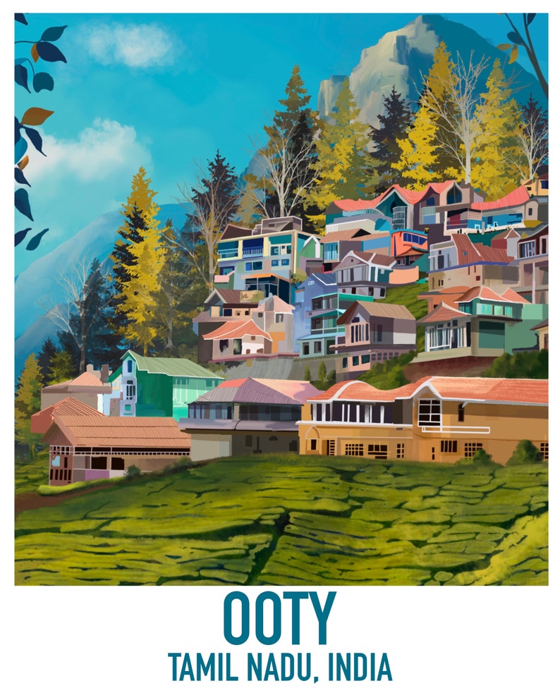 Ooty Poster Tamil Nadu South India Digital Print download India Travel Memory Poster, Wall Art Print India Gift Hill Station image 2
