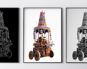 Temple Chariot Painting Temple South Asia South India Digital Print download Mind Body Soul Spirit Poster Instant Download