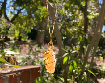 Citrine Crystal Necklace, Raw Citrine Necklace, Crystal necklace, November Birthstone, Wire wrapped crystal jewelry, Citrine Pendant