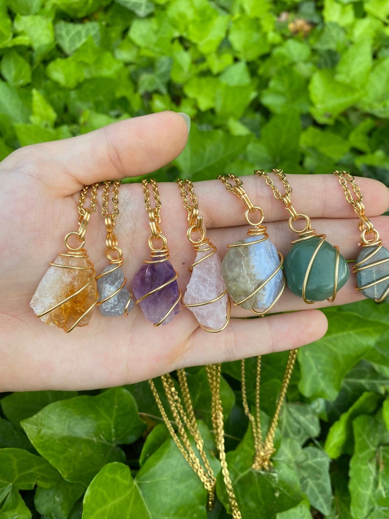 Crystal Wire Wrapped Necklace, Citrine, Amethyst, Celestite, Agate, Aventurine, Rose Quartz, Raw Stone, Crystal Necklace, Healing Crystals 