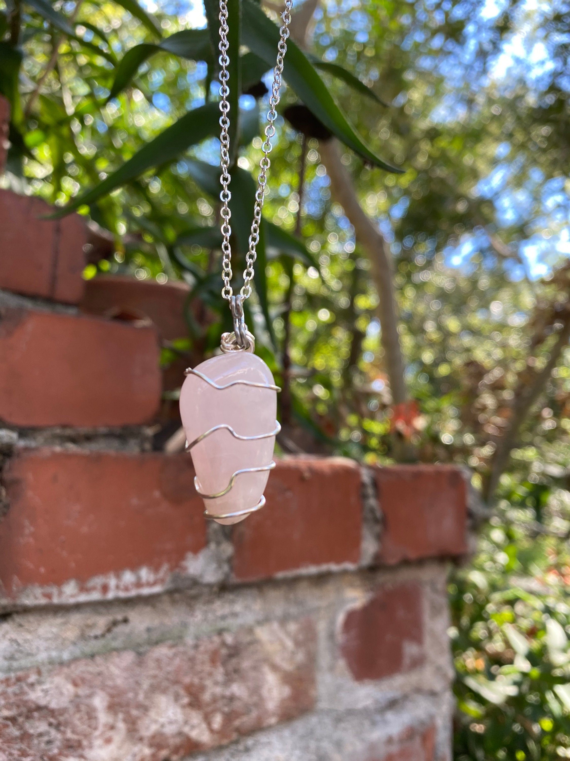 Rose Quartz Necklace, Wire Wrapped Rose Quartz , Rose Quartz pendant,…