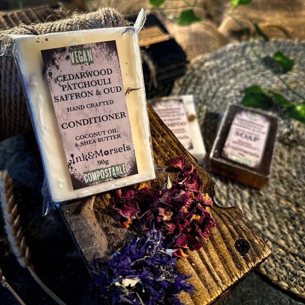 CEDARWOOD PATCHOULI SAFFRON & Oud.  Soap Shampoo Conditioner. Vegan Artisan Gift Set | Hand Poured | Eco Friendly | Highly Scented