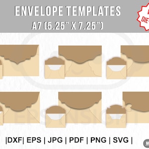 Paquete de plantillas SVG de sobres A7. Sobres de boda SVG. Sobres imprimibles. Conjunto de plantillas SVG de sobres de invitación. Plantilla de sobre troquelada